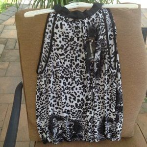 NWT LEOPARD OFF SHOULDER Black BLOUSE Romantic L